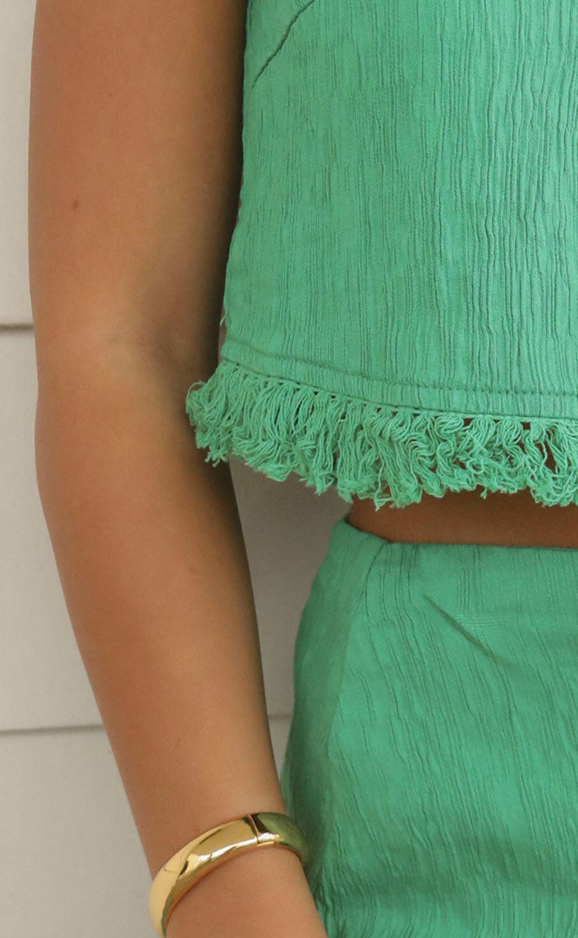 V Neck Fringed Crop Top and Skirt Set