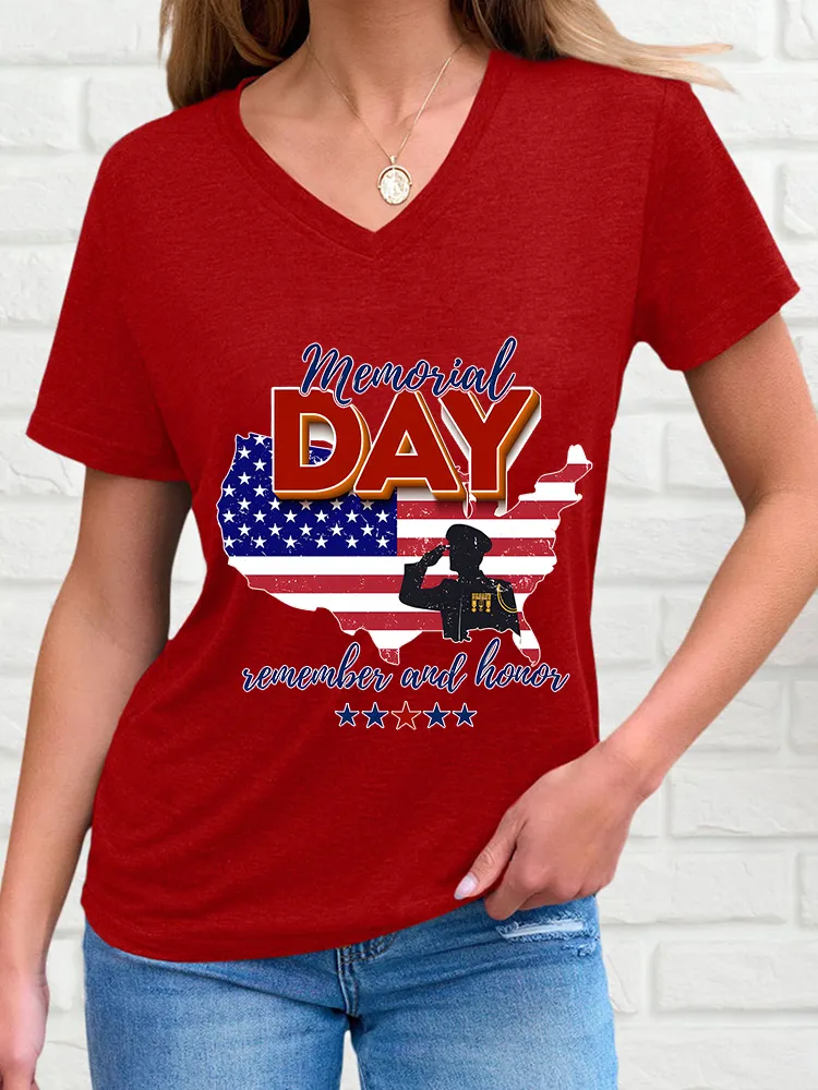 Woman'S Memorial Day Remember And Honor V-Neck And Short Sleeves T-Shirt