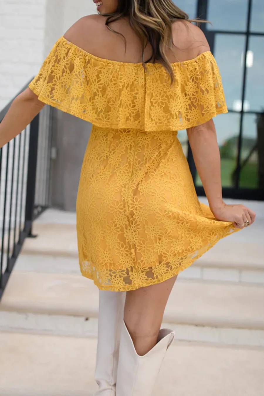 Off The Shoulder Lace Mini Dress