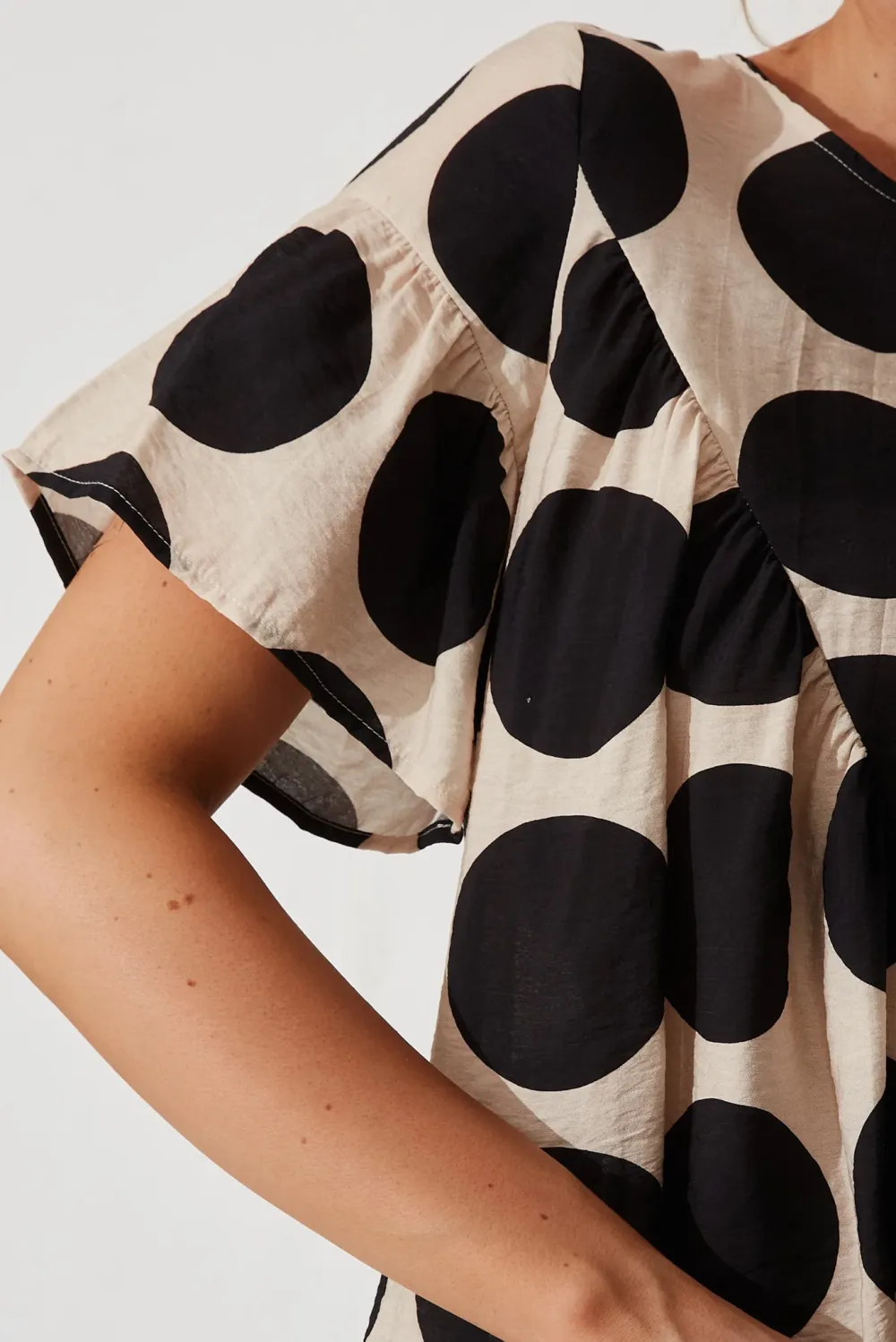 Beige Polka Dot Ruffled Top
