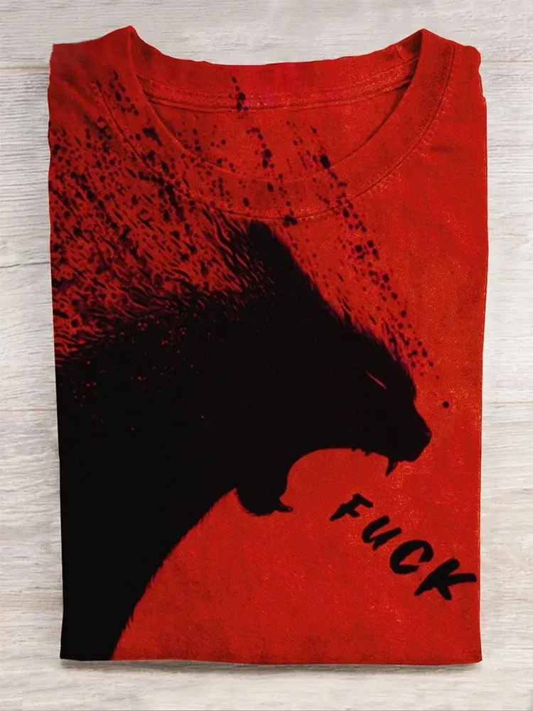 Unisex A Cat Yelling Fuck Print Casual T-Shirt