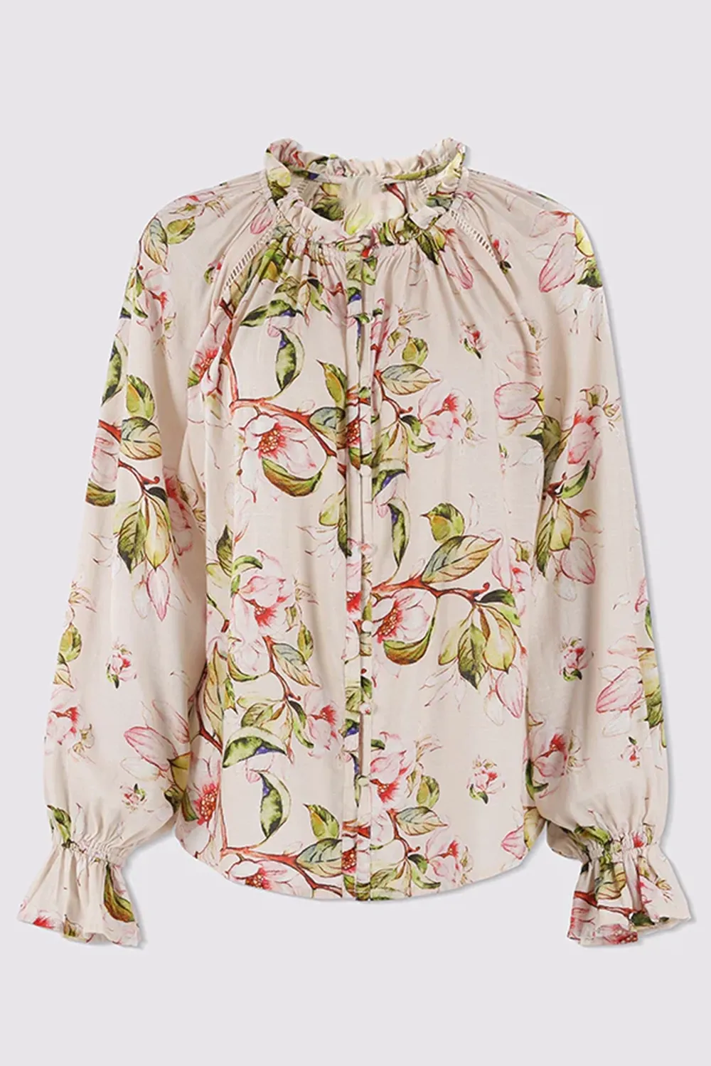 V-neck Print Lace Insert Blouse