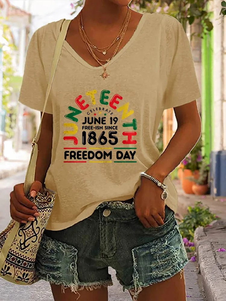 Women'S Junteenth Celebrate June 19 Free-Ish Since  1865 Freedom Day  V-Neck Short-Sleeved T-Shirt