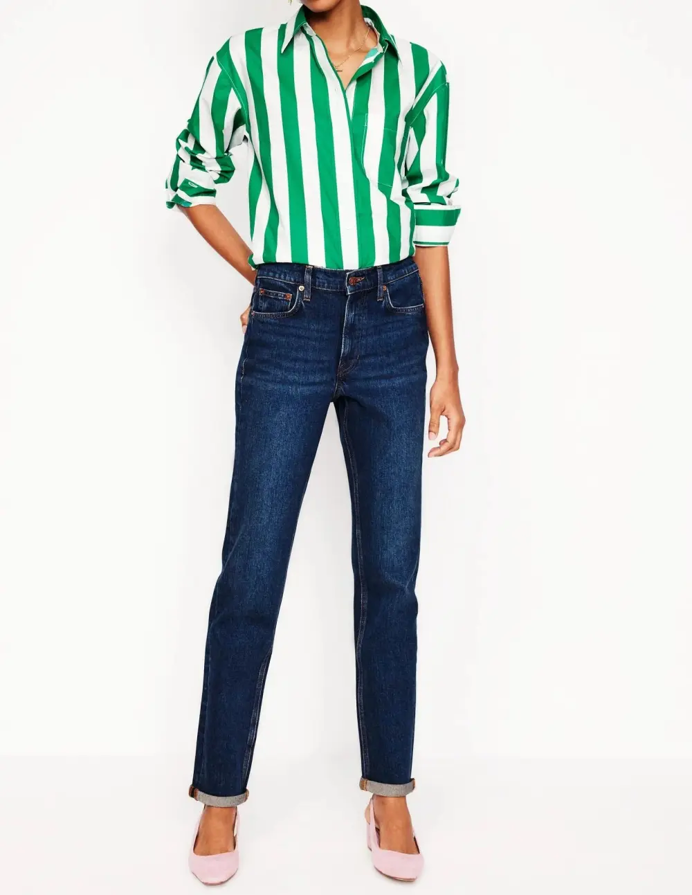 Dark Blue High - Rise Straight - Leg Jeans