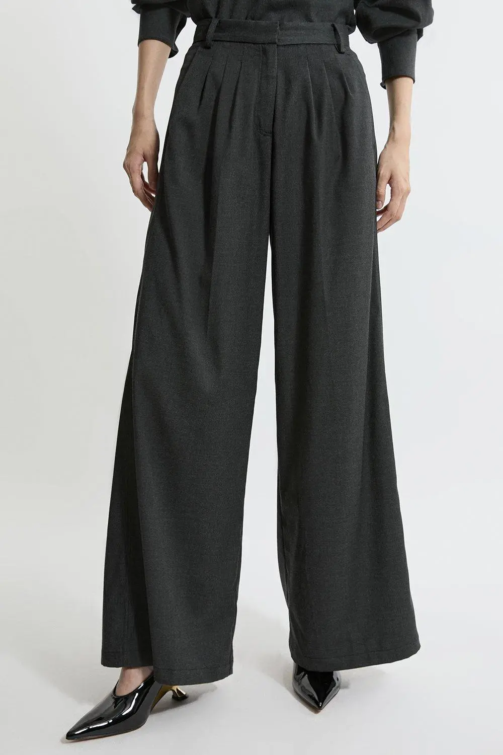 Tailored Wide Leg Darted Trousers