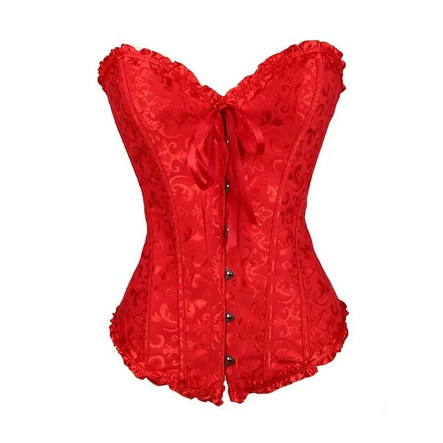 Corset Women's Corsets Trachtenmieder Christmas Halloween Wedding Party Birthday Party Plus Size Black White Wine Country Bavarian Overbust Corset Hook & Eye Lace Up Tummy Control Push Up Jacquard