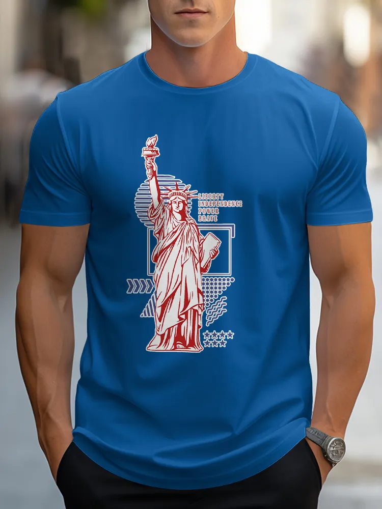 Man'S Liberty Independece Power Braye Round-Neck Short-Sleeved T-Shirt