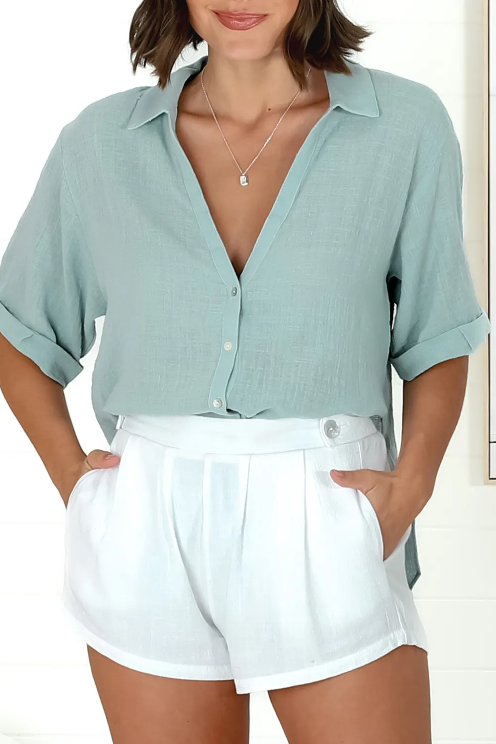 Light Blue Linen Short Sleeve Shirt