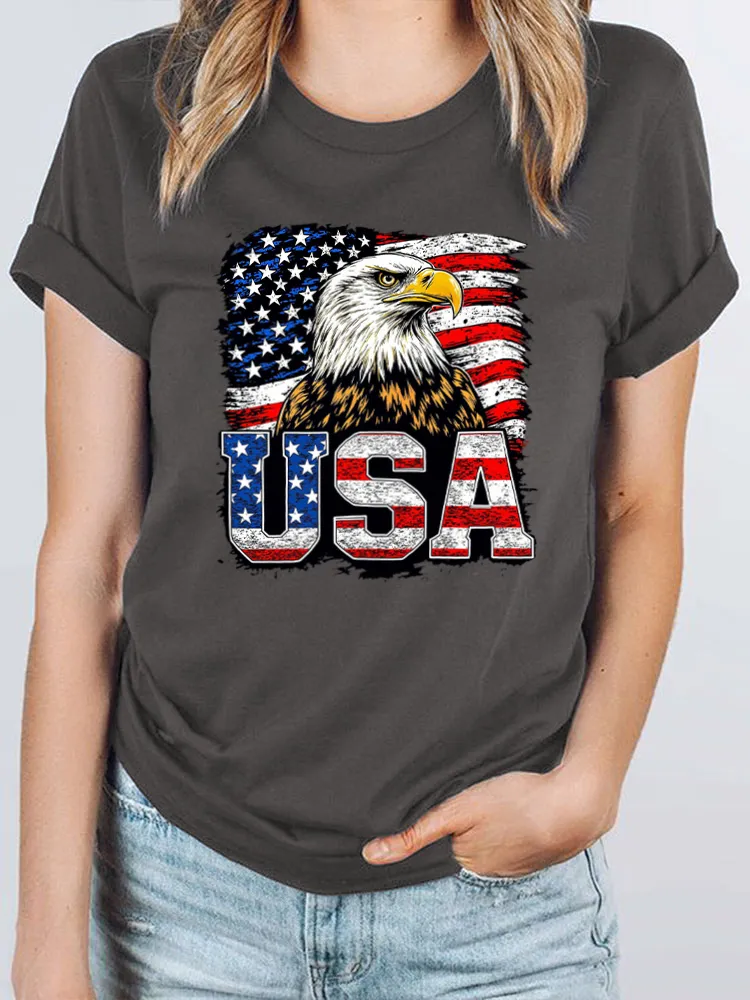 USA Print Round-Neck Short-Sleeved T-Shirt