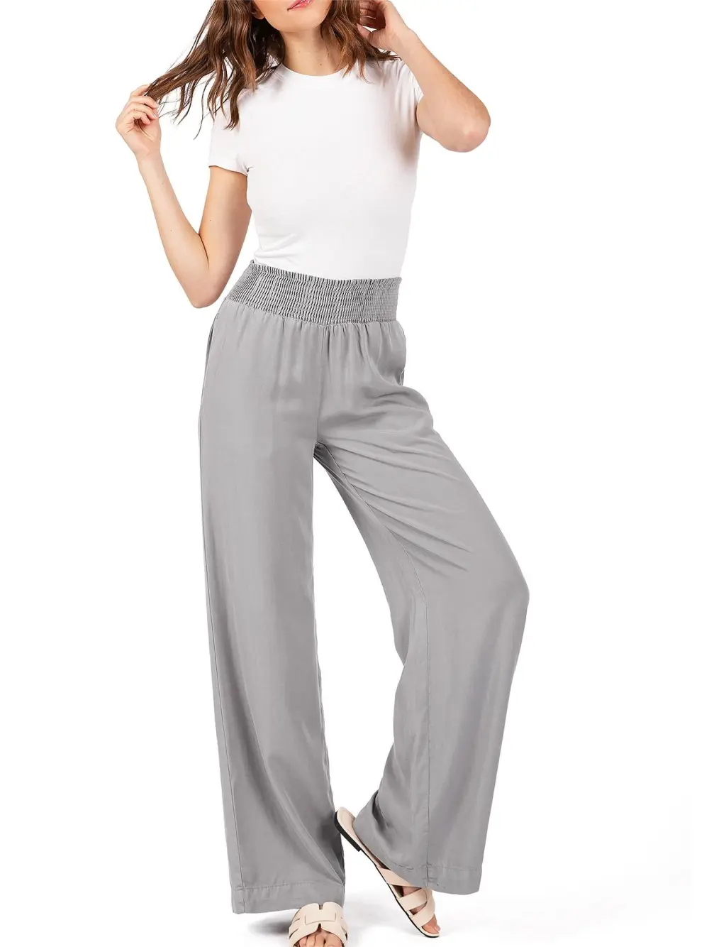 Gray Elastic - Waist Wide - Leg Pants