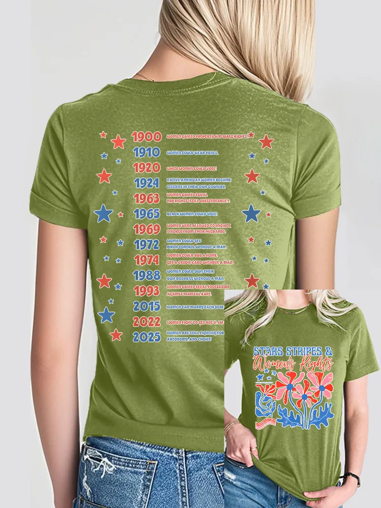 Woman'S Stars Stripes And Women'S Rights Crew Neck Short Sleeve T-Shirt