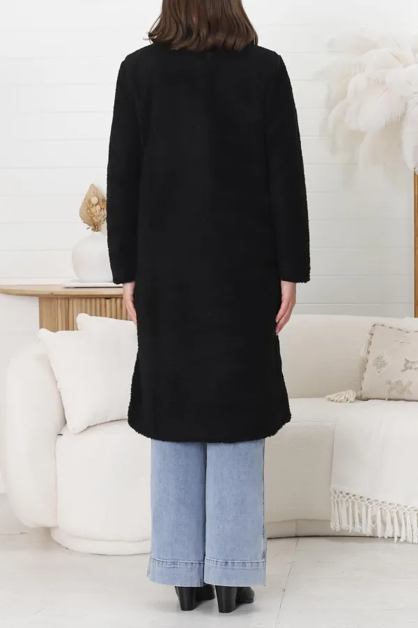 Lapel Collared Long Teddy Coat