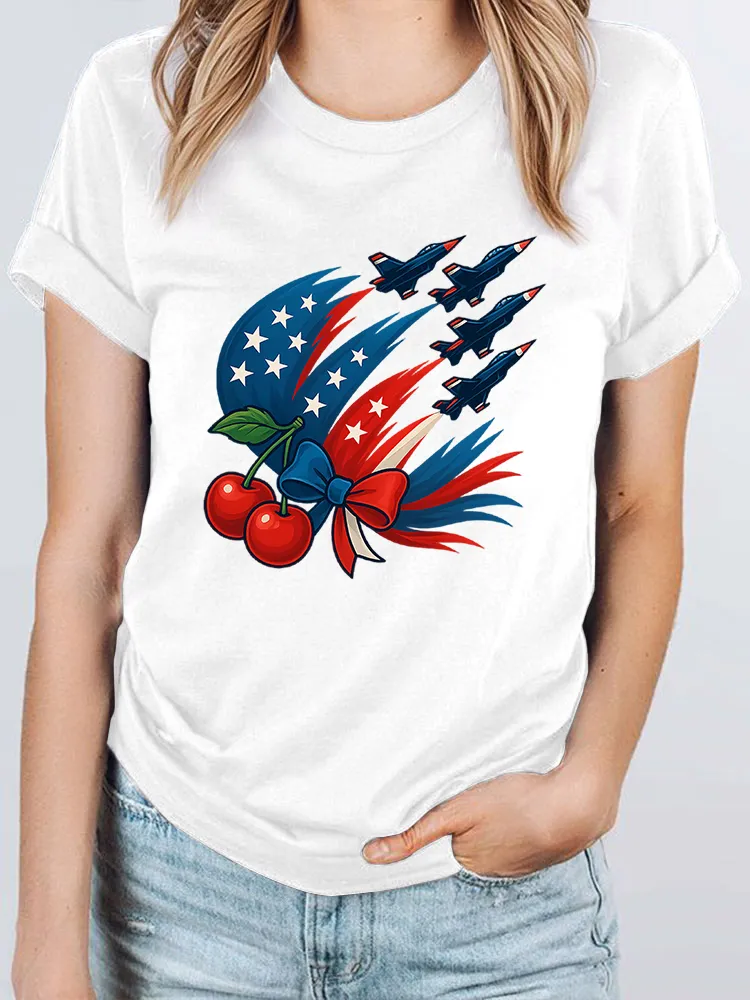 Woman'S Independence Day Round-Neck Short-Sleeved T-Shirt