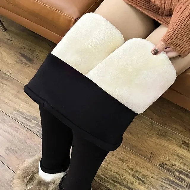 Women‘s Fleece Lined Leggings Winter Leggings Thermal Warm High Elasticity Yoga Fitness Gym Workout Tights Dark Grey Black Dark Black Sports Activewear  / Athletic / Athleisure