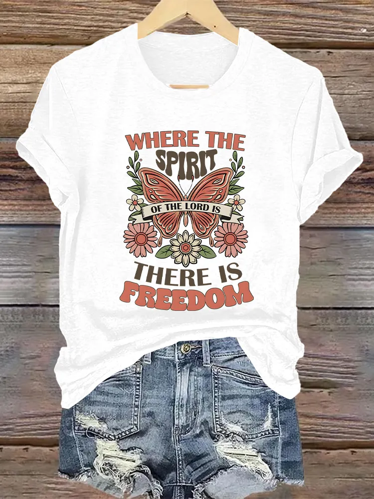 Woman'S Where The Spirit Of The Lord Is There Is Freedom Crew Neck Short Sleeve T-Shirt