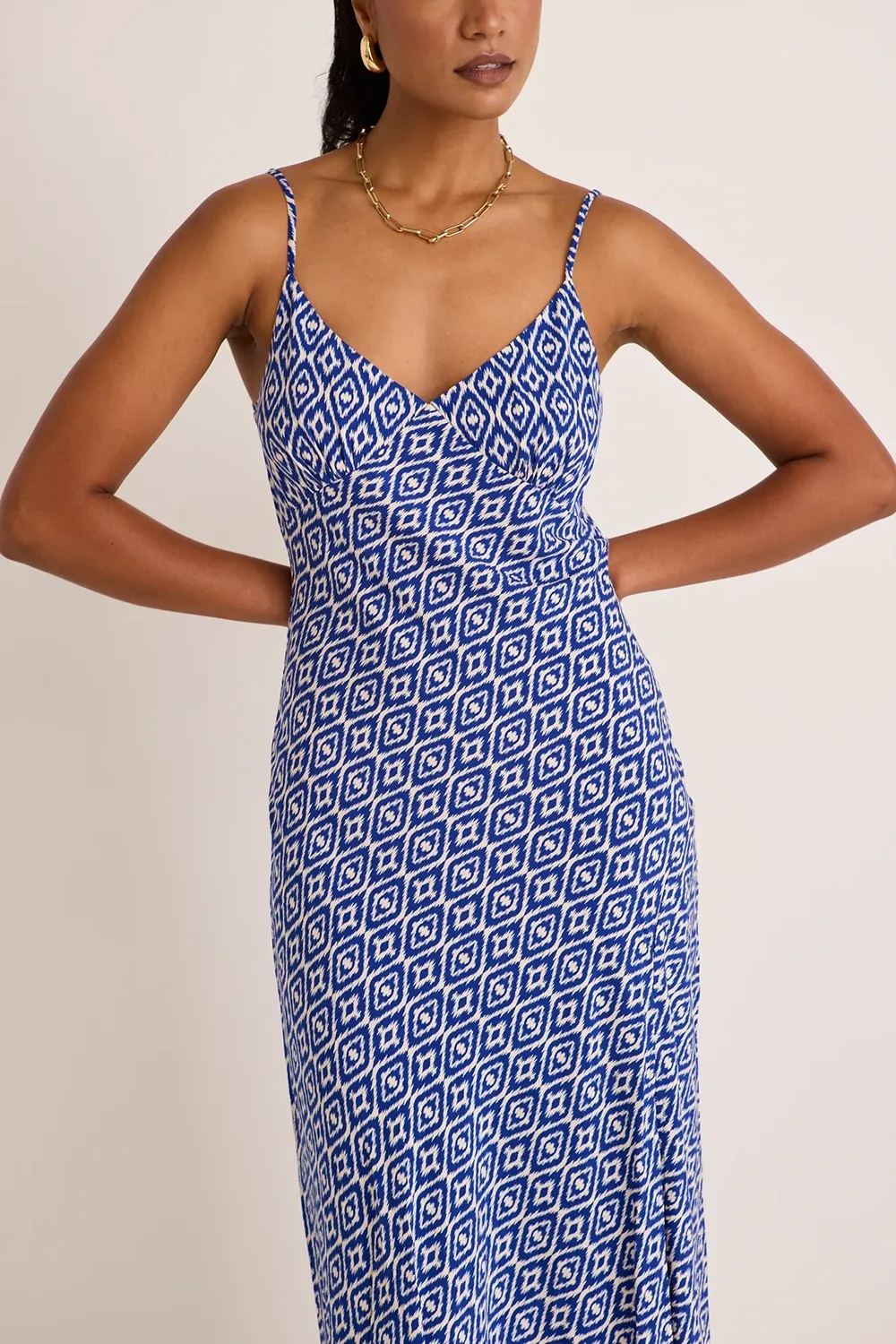Electric Blue Batik Bias Slip Midi Dress