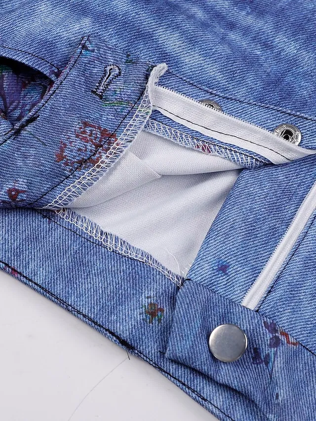 Women's Jeans Bootcut Flared Pants Full Length Faux Denim Print High Elasticity High Waist Fashion Streetwear Casual Daily 1 2 S M Fall & Winter