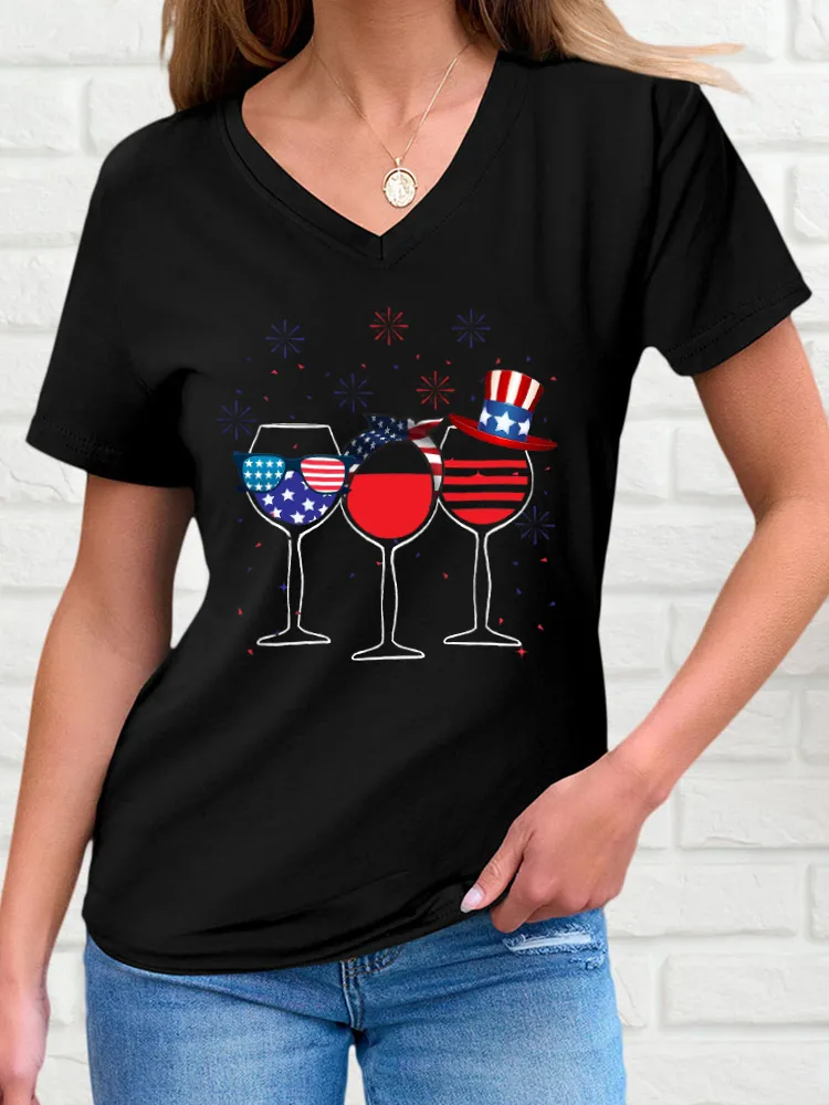 National Flag Highball Cup Print Short-Sleeved T-Shirt