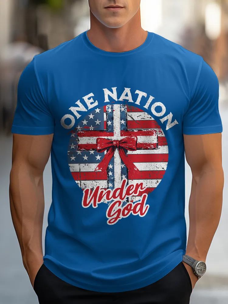 Man'S One Nation Under God Round-Neck Short-Sleeved T-Shirt
