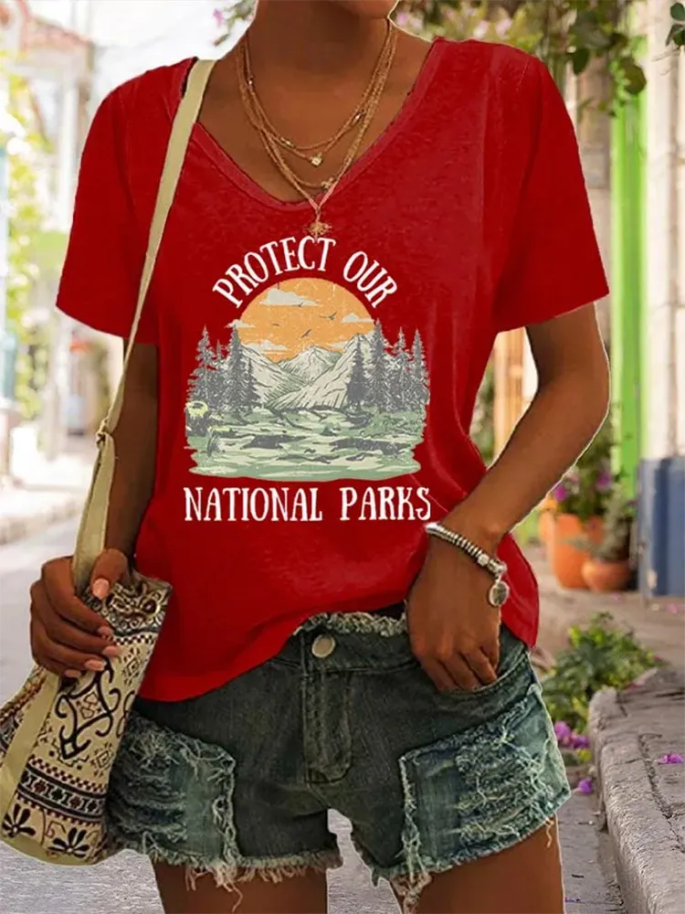 Women'S Protect Our National Parks Printed Short-Sleeved T-Shirt