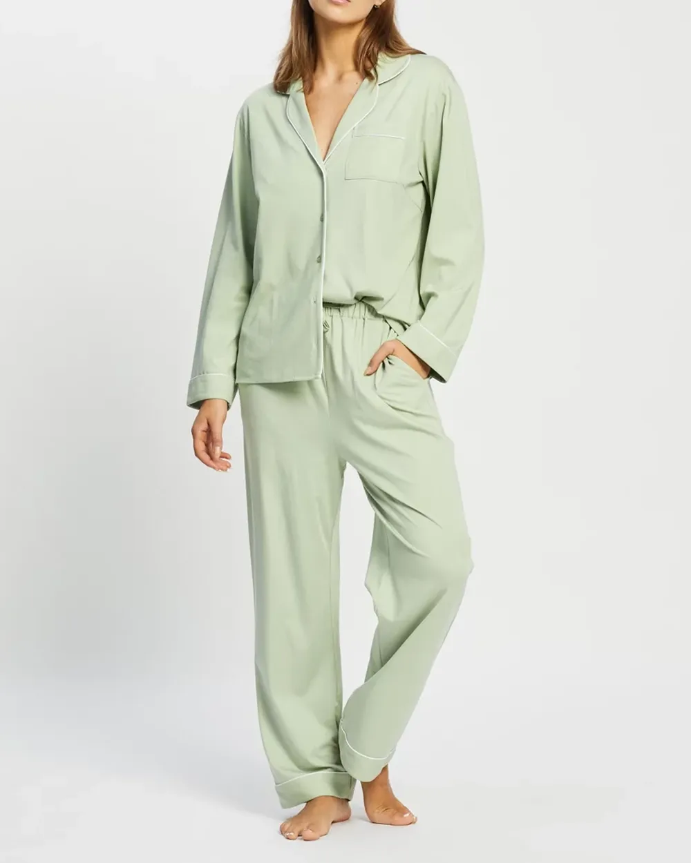 Long Sleeve Button-up Shirt Pajama Set