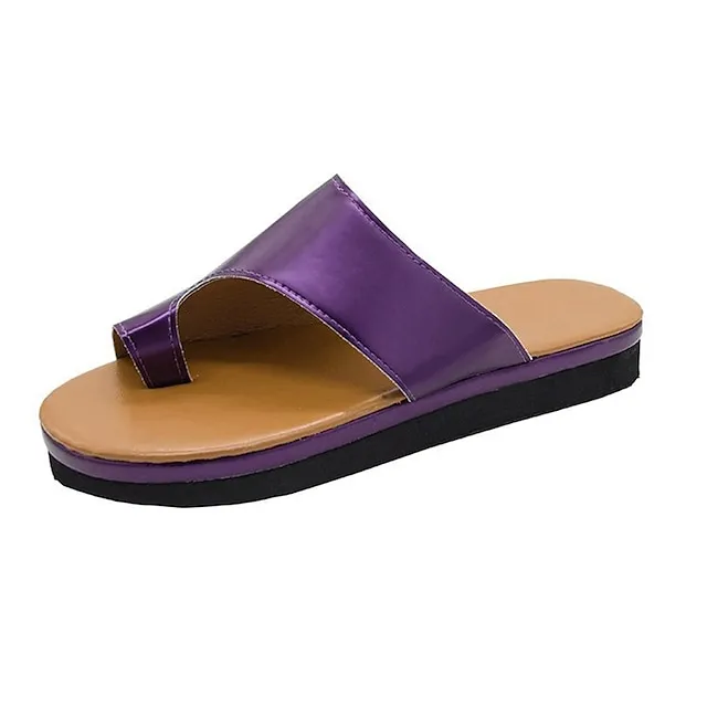 Women's Sandals Flat Sandals Orthopedic Sandals Bunion Sandals Outdoor Slippers Outdoor Daily Beach Summer Flat Heel Open Toe Casual Minimalism PU Leather Faux Leather Loafer Solid Color Leopard