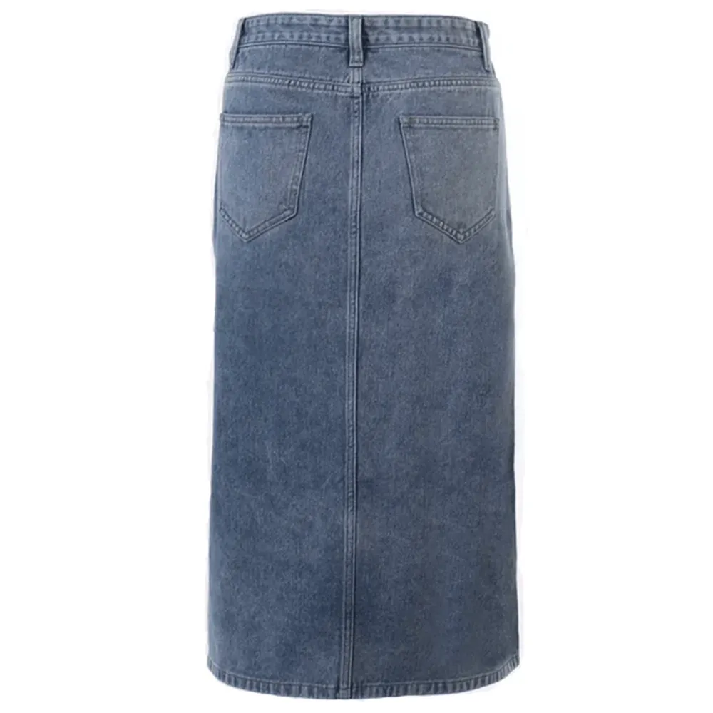 Denim High Waist Slit Midi Skirt