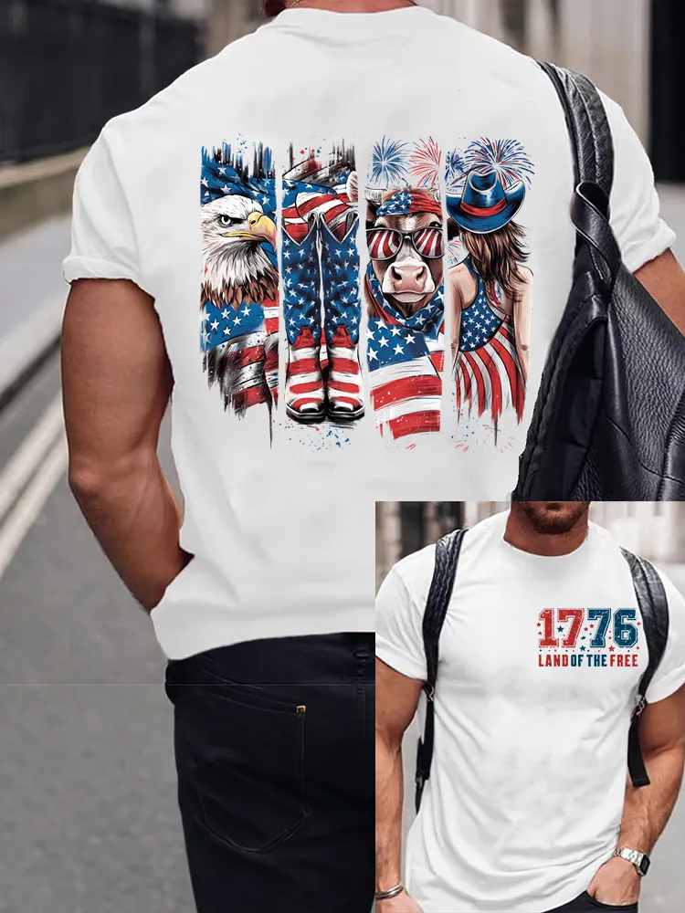 Men's Land Of The Free 1776 Round-Neck Short-Sleeved T-Shirt