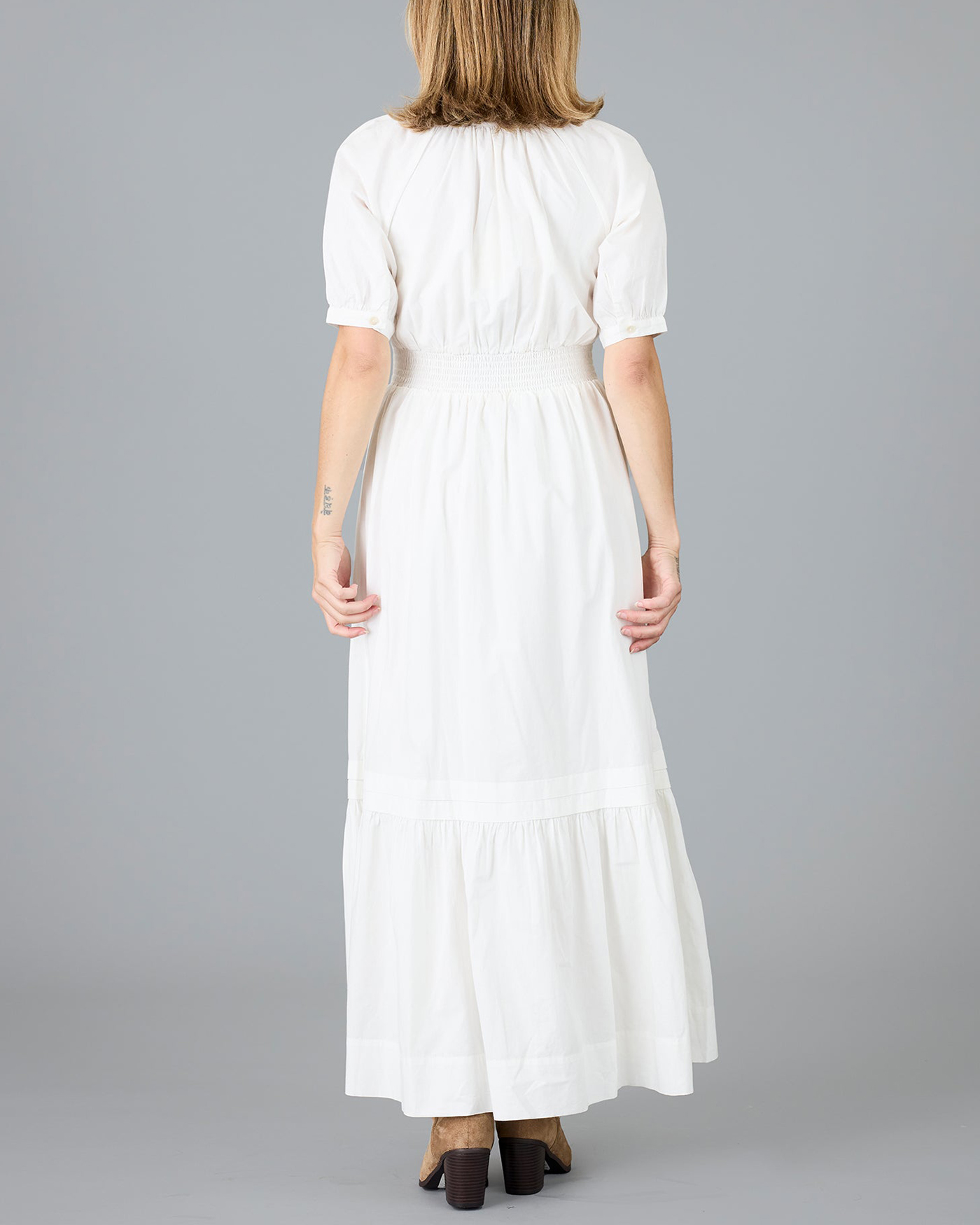 White Square Necked Tiered Maxi Dress