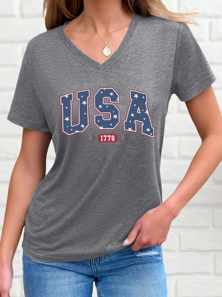 Women'S USA 1776 Print Short-Sleeved T-Shirt