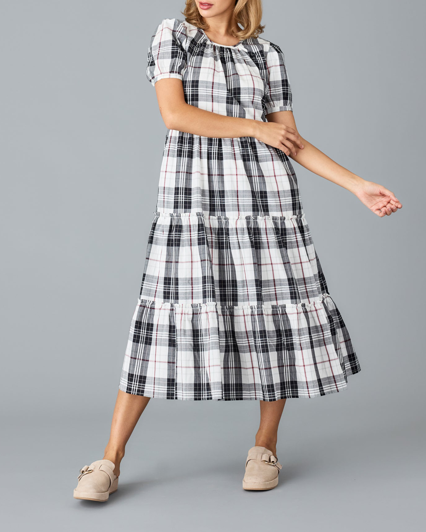 Black And White Plaid Midi Dress