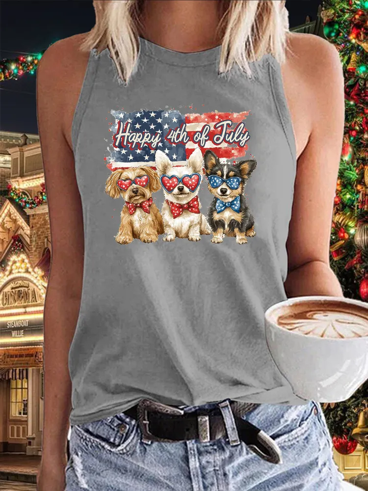 Women'S Happy 4Th Of July Round-Neck Sleeveless Vest