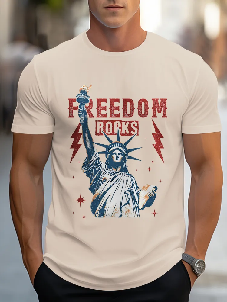 Man'S Freedom Rocks Round-Neck Short-Sleeved T-Shirt