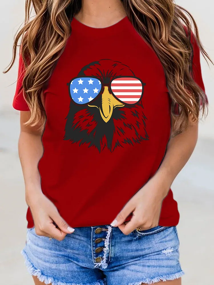 Star Striped Eagle Patriotic Style T-Shirt Round-Neck Short-Sleeved T-Shirt
