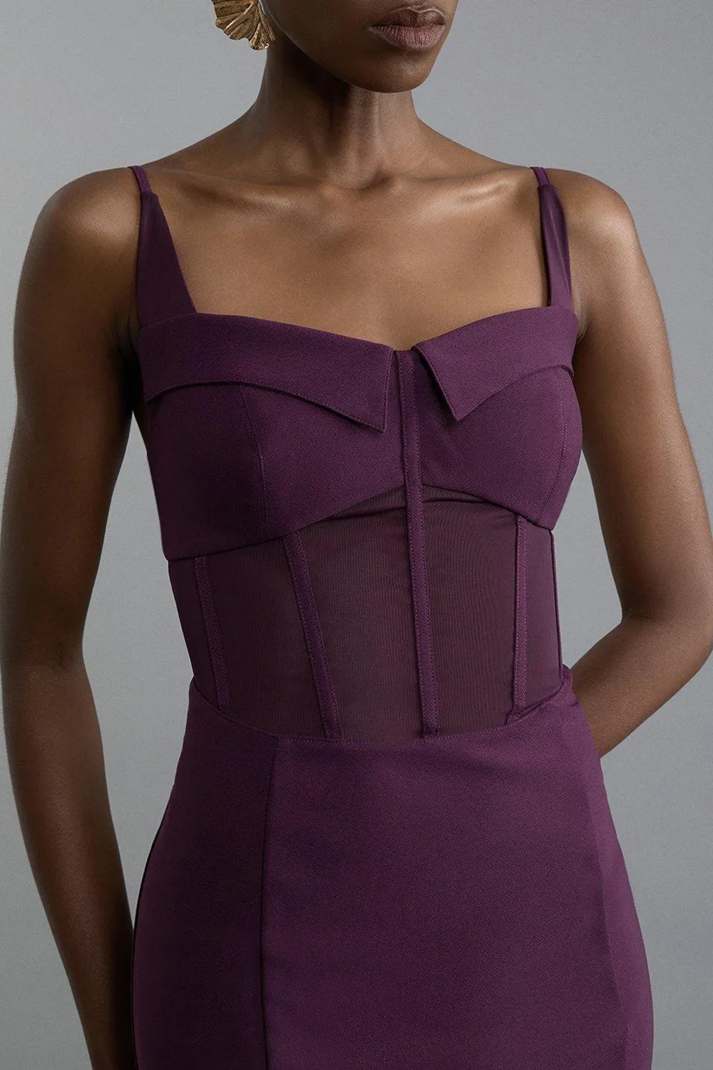 Crepe And Corset Detail Midi Dress