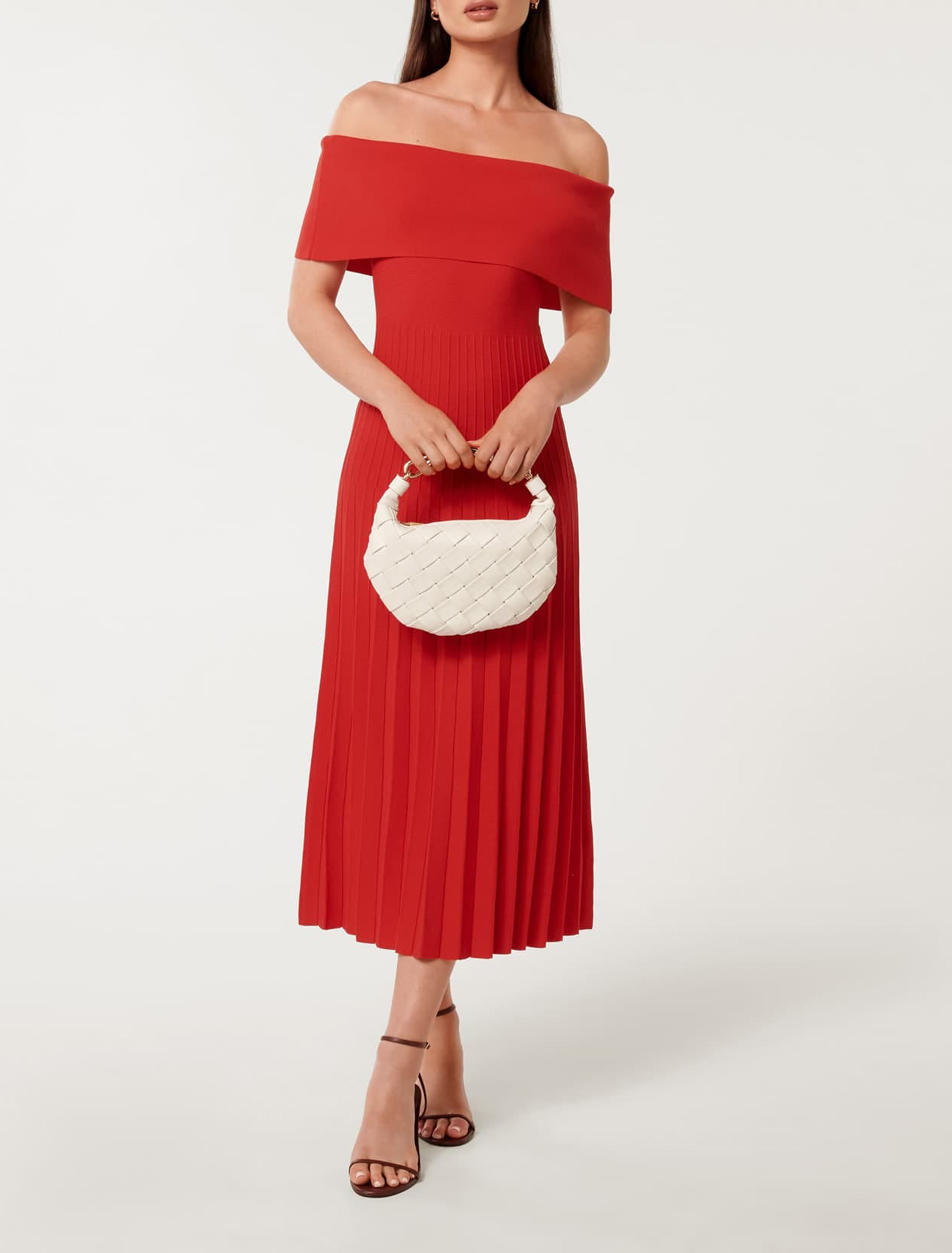 Off Shoulder Knit Midi Dress