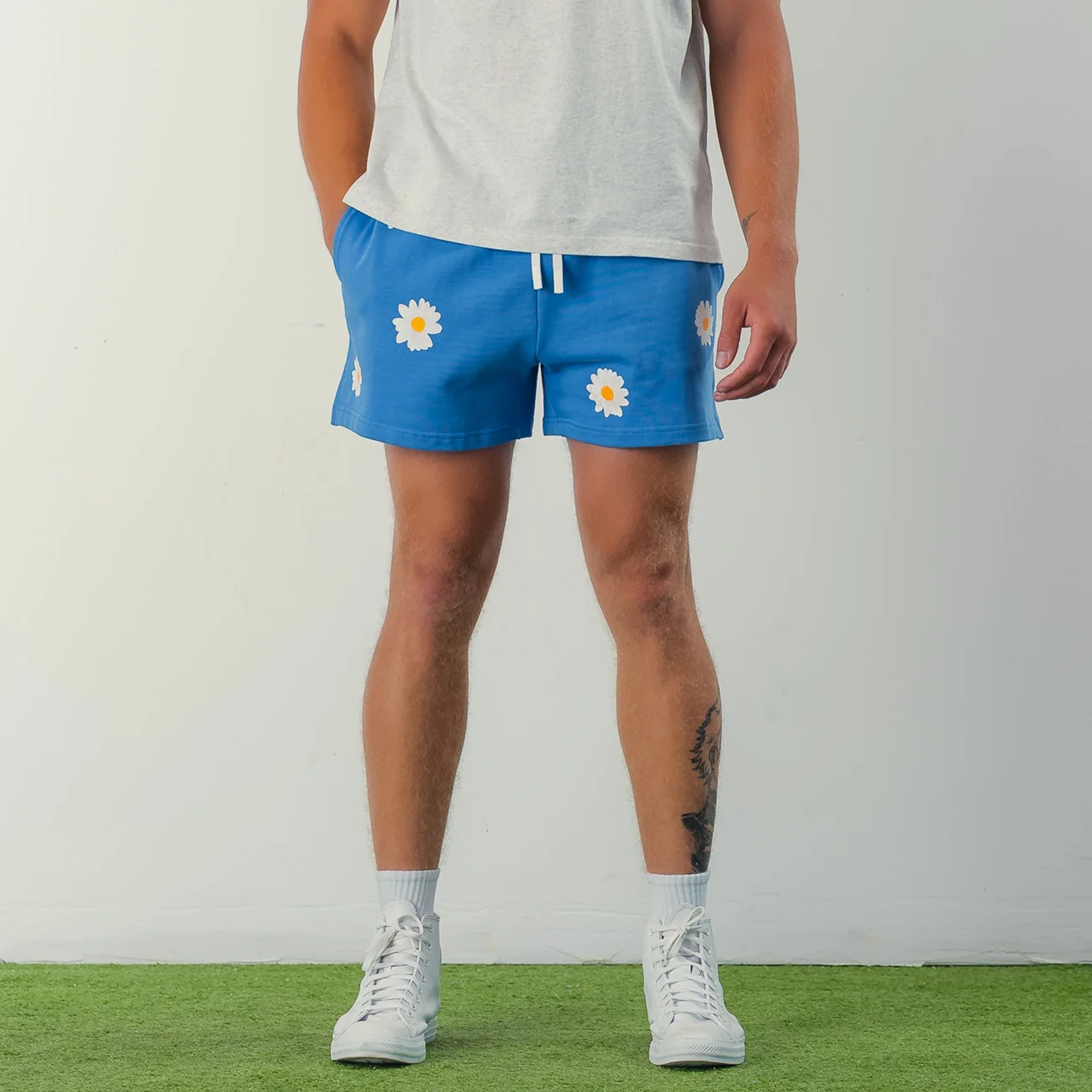 COTTON SHORTS (MID THIGH CUT) DAISY - BLUE