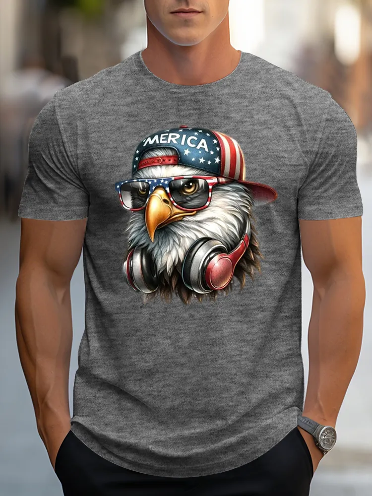 Man'S Independence Day Eagle Round-Neck Short-Sleeved T-Shirt