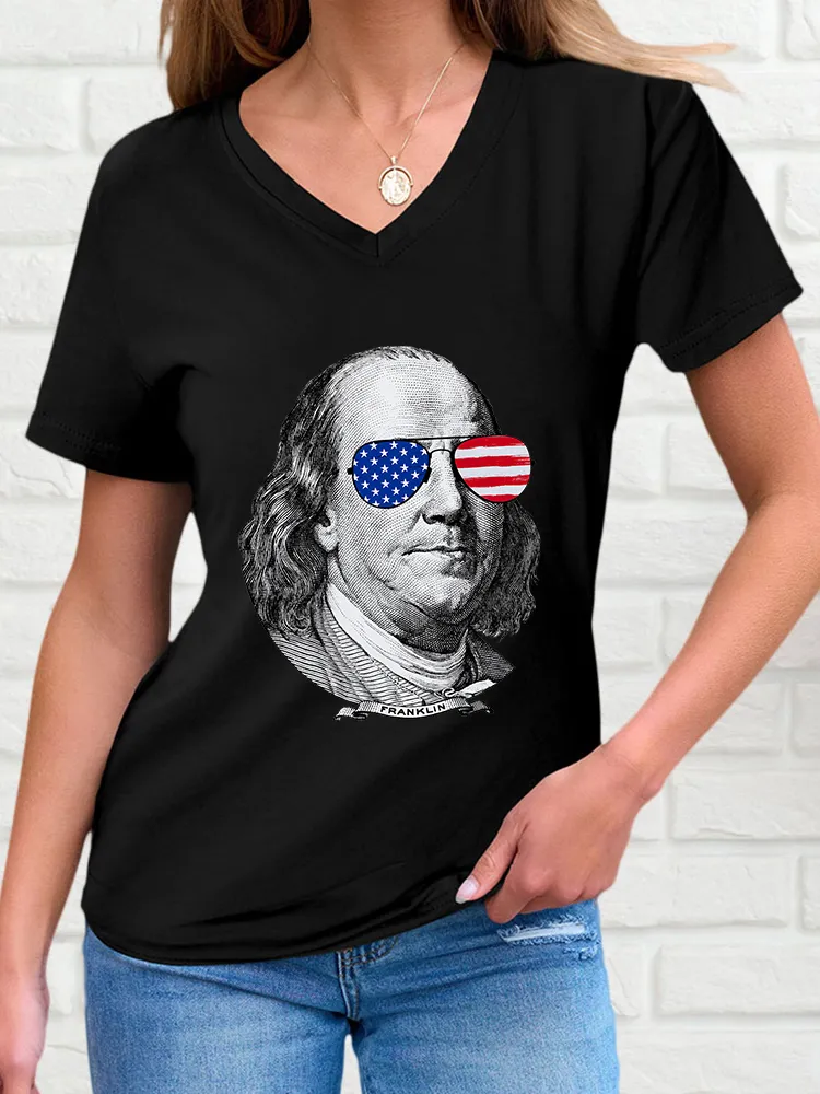 Woman'S Franklin V-Neck And Short Sleeves T-Shirt