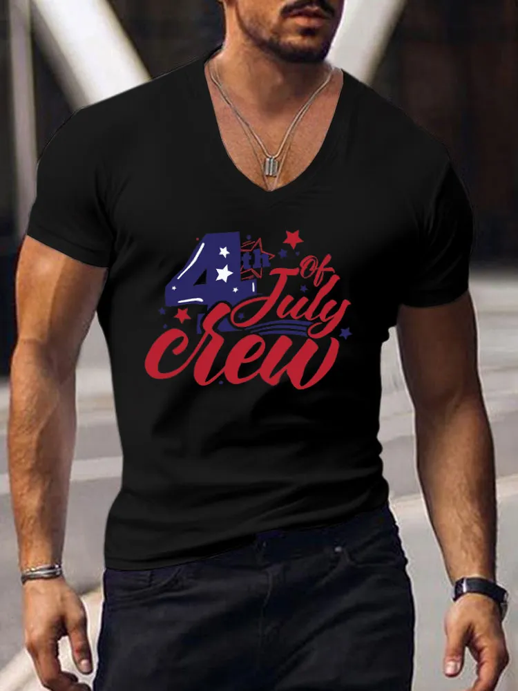 Men'S 4Th Of July Crew Print Short-Sleeved V-Neck T-Shirt