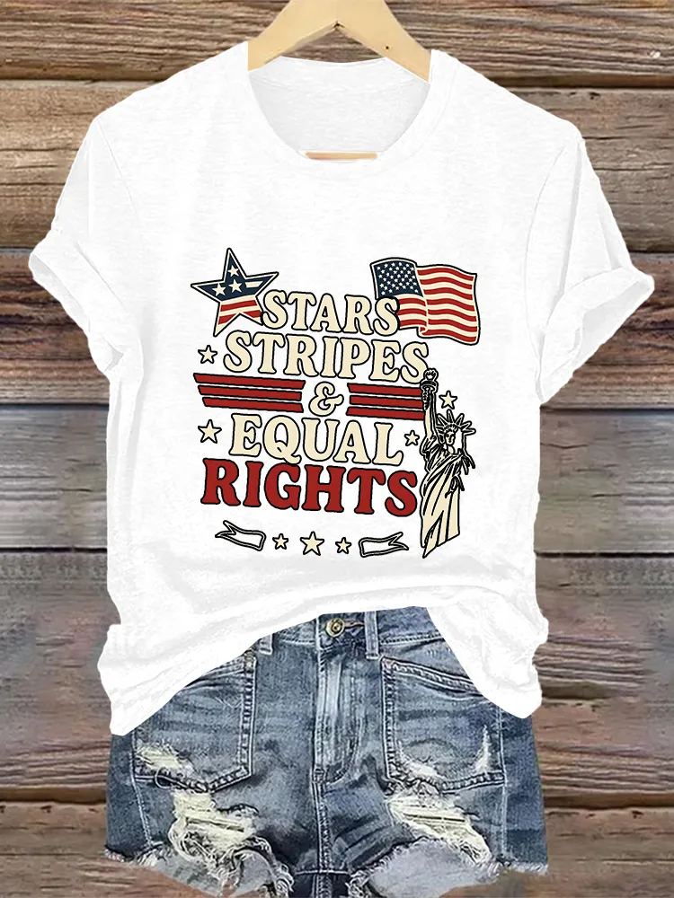 Woman'S Stars Stripes Equal Rights Crew Neck Short Sleeve T-Shirt