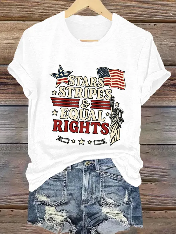Woman'S Stars Stripes Equal Rights Crew Neck Short Sleeve T-Shirt