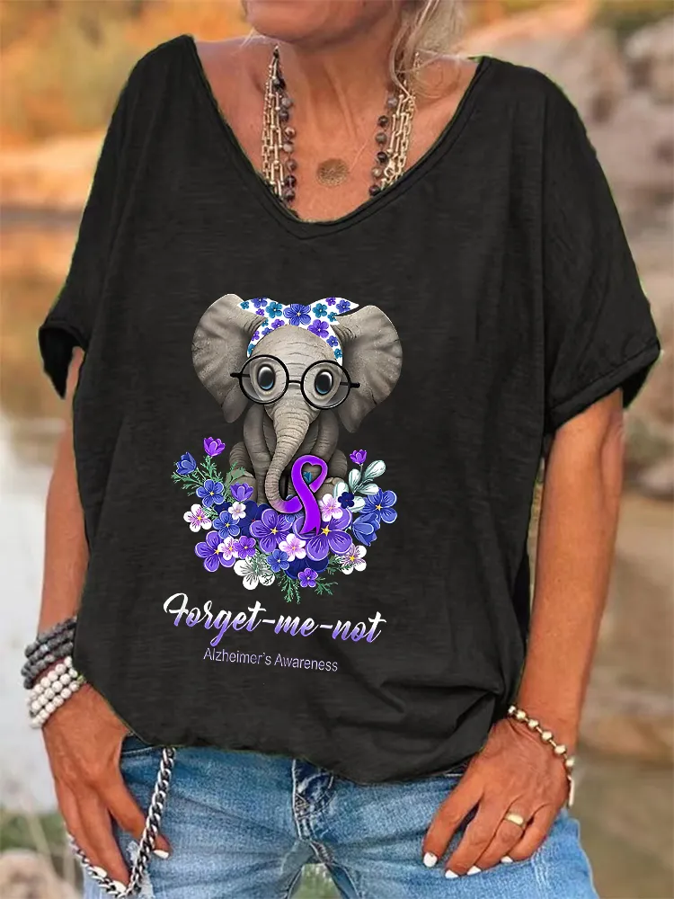 Women'S Forget-Me-Not Alzheimer'S Awareness V-Neck Short-Sleeved T-Shirt