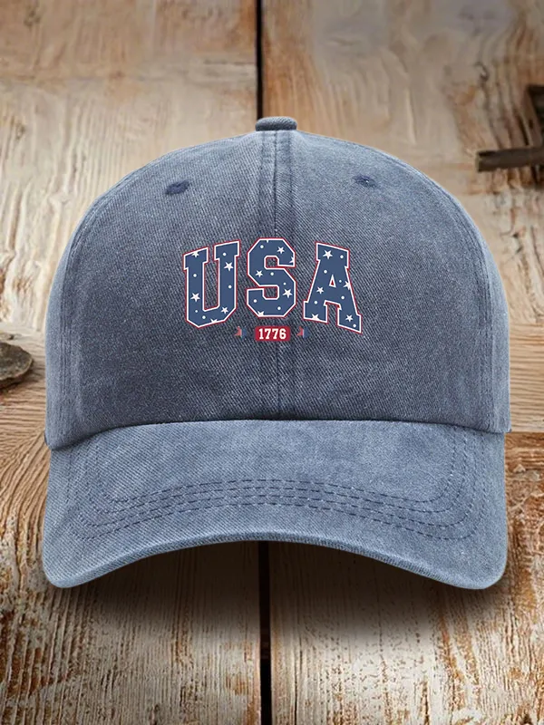 USA 1776 Print Washed Baseball Cap