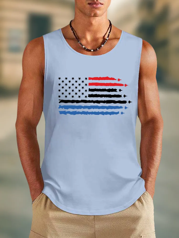 Men'S Stars And Stripes Print Round-Necked Sleeveless Vest