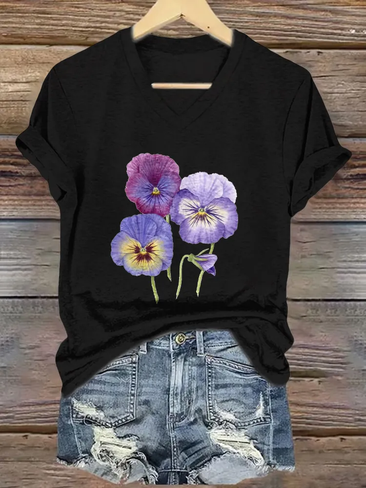 Women'S Floral Printed Alzheimer'S Awareness T-Shirt