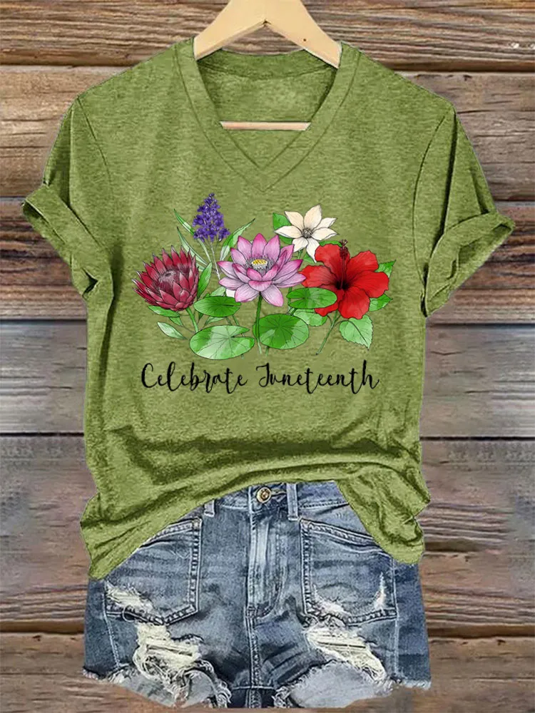 Women'S V-Neck T-Shirt Celebrate Juneteenth
