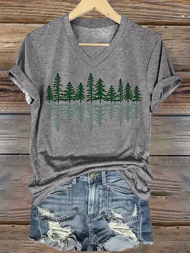 Women'S National Park Conservation Tree Shadow Print Short Sleeve T-Shirt