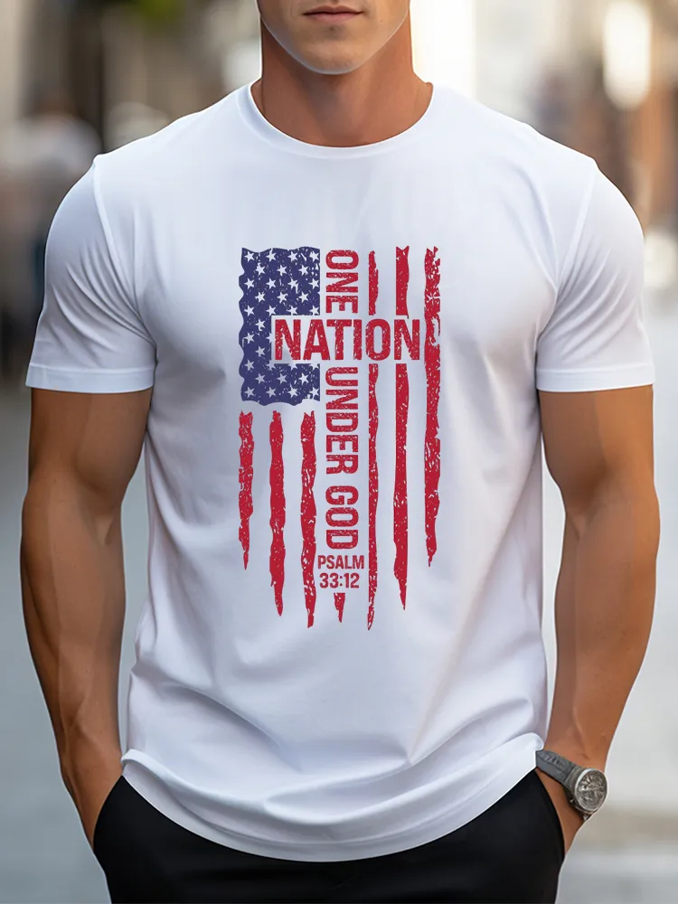 Man'S One Nation Under God Psalm 33:12 Print Round-Neck Short-Sleeved T-Shirt