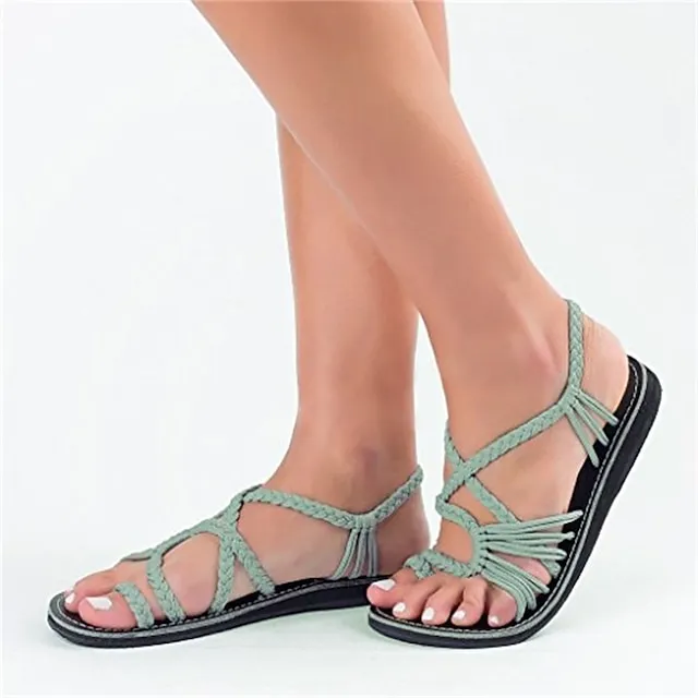 Women's Sandals Boho Bohemia Beach Platform Sandals Orthopedic Sandals Bunion Sandals Outdoor Daily Beach Summer Flat Heel Open Toe Classic Casual Minimalism Satin Loafer Color Block grey+green Black